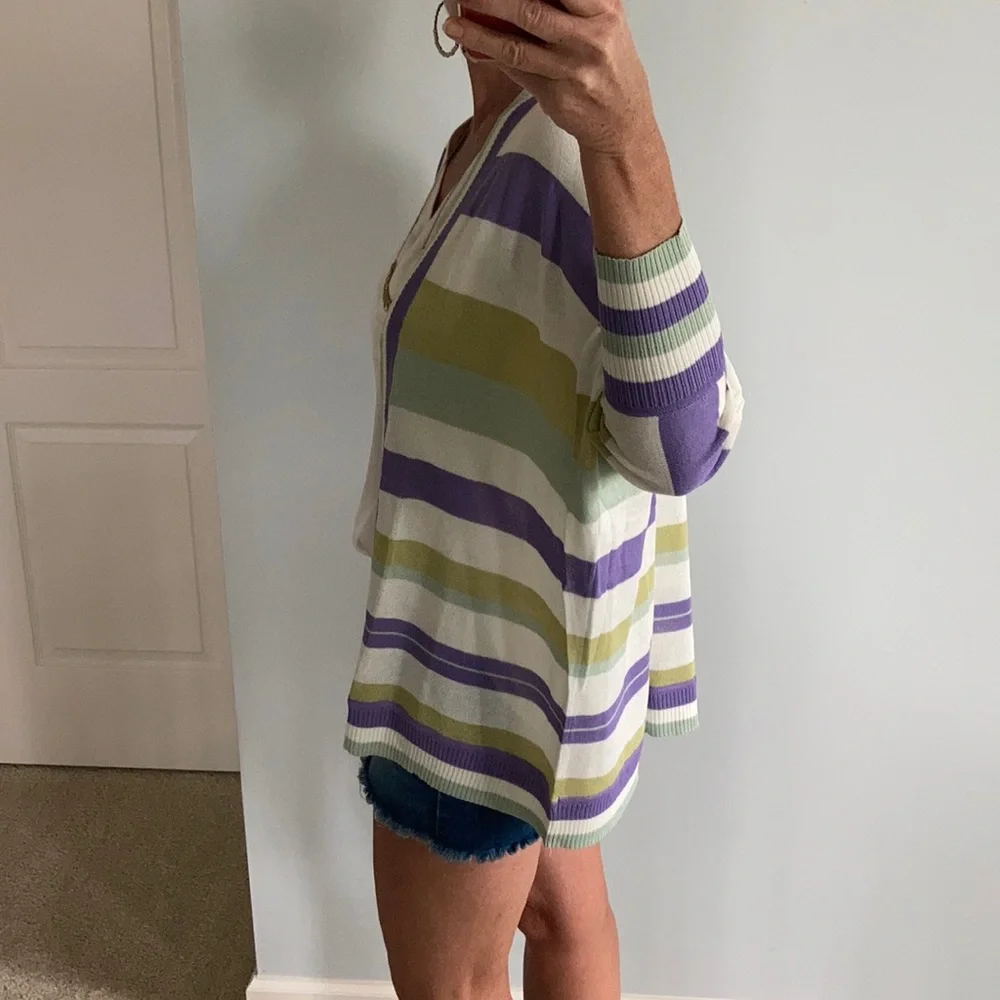 Striped Open Style Cardigan Sweater - Picture 6 of 8